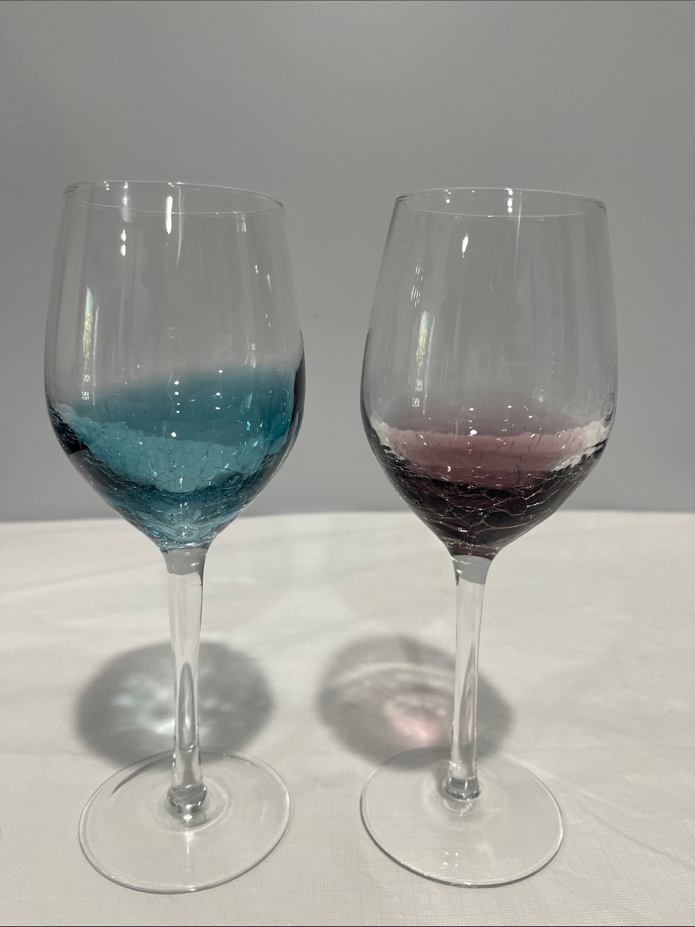 Pier 1 blue and amethyst purple crackle 12 oz Wine Glasses set of 2 - Picture 3 of 8